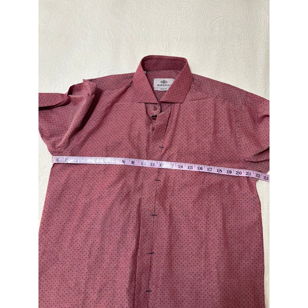 Luigi Borrelli Napoli Slim Fit Dress Shirt XL Pink Navy Micro Dot Italian Luxury - Picture 5 of 6